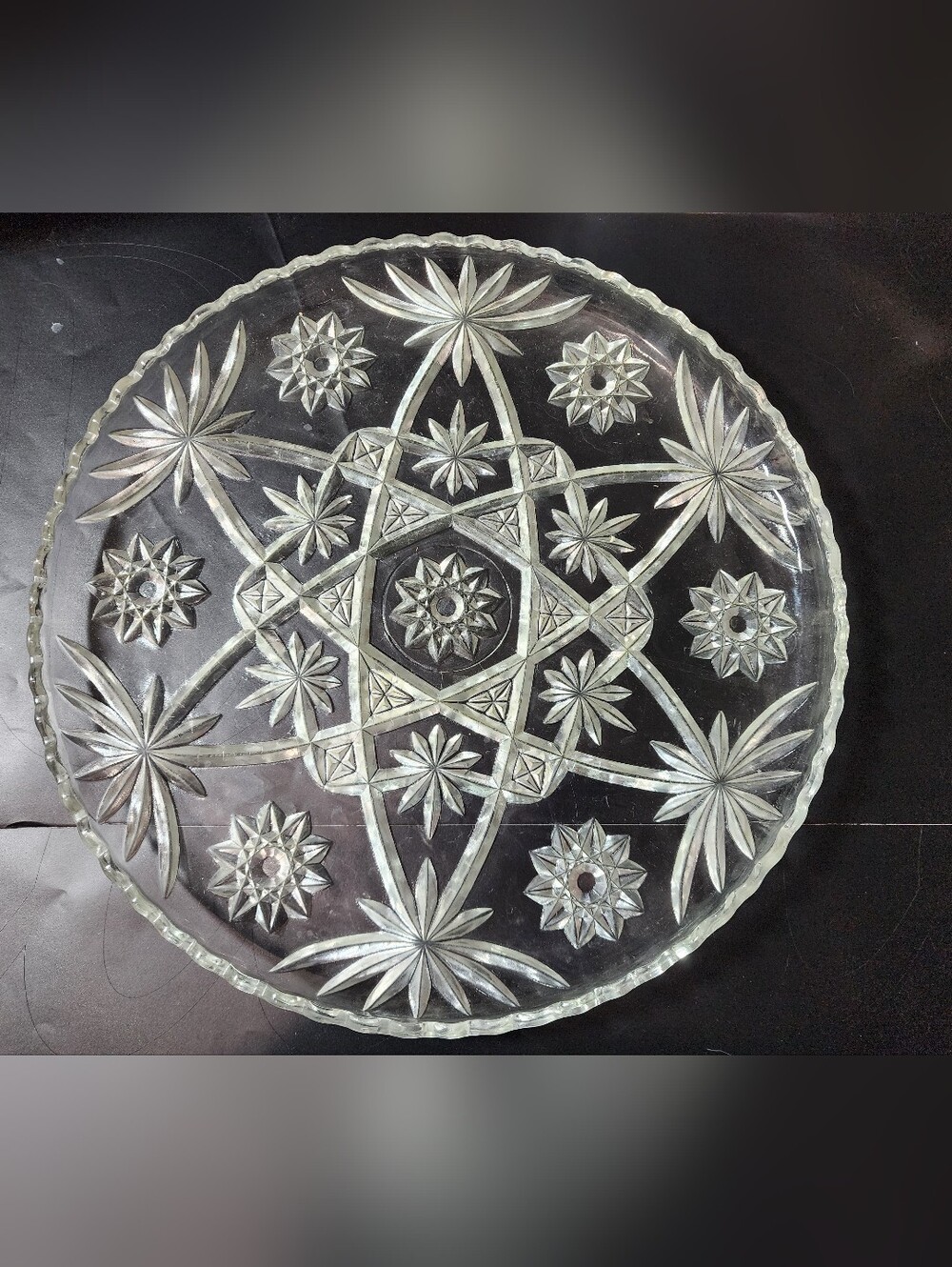 Vintage 1960s Star of David Anchor Hocking Crystal  Glass Platter 13.5"